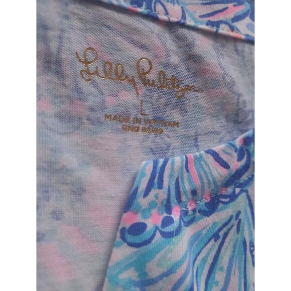 Lilly Pulitzer Easley V-Neck Knit Dress Blue Shell Print Women’s Large - Picture 4 of 8